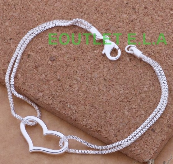 CUTE HEART DOUBLE CHAIN SILVER BRACELET-19.5cm